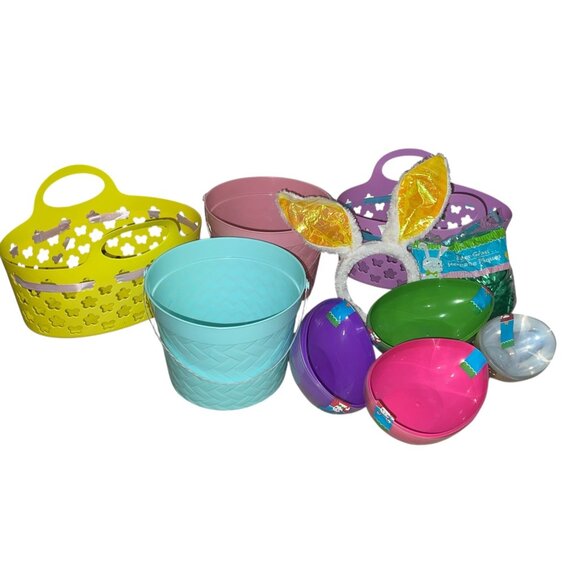 Easter Egg Hunt Kit W/ Baskets Plastic Eggs Bunny Ears & Green Easter Grass Fun - Picture 8 of 8